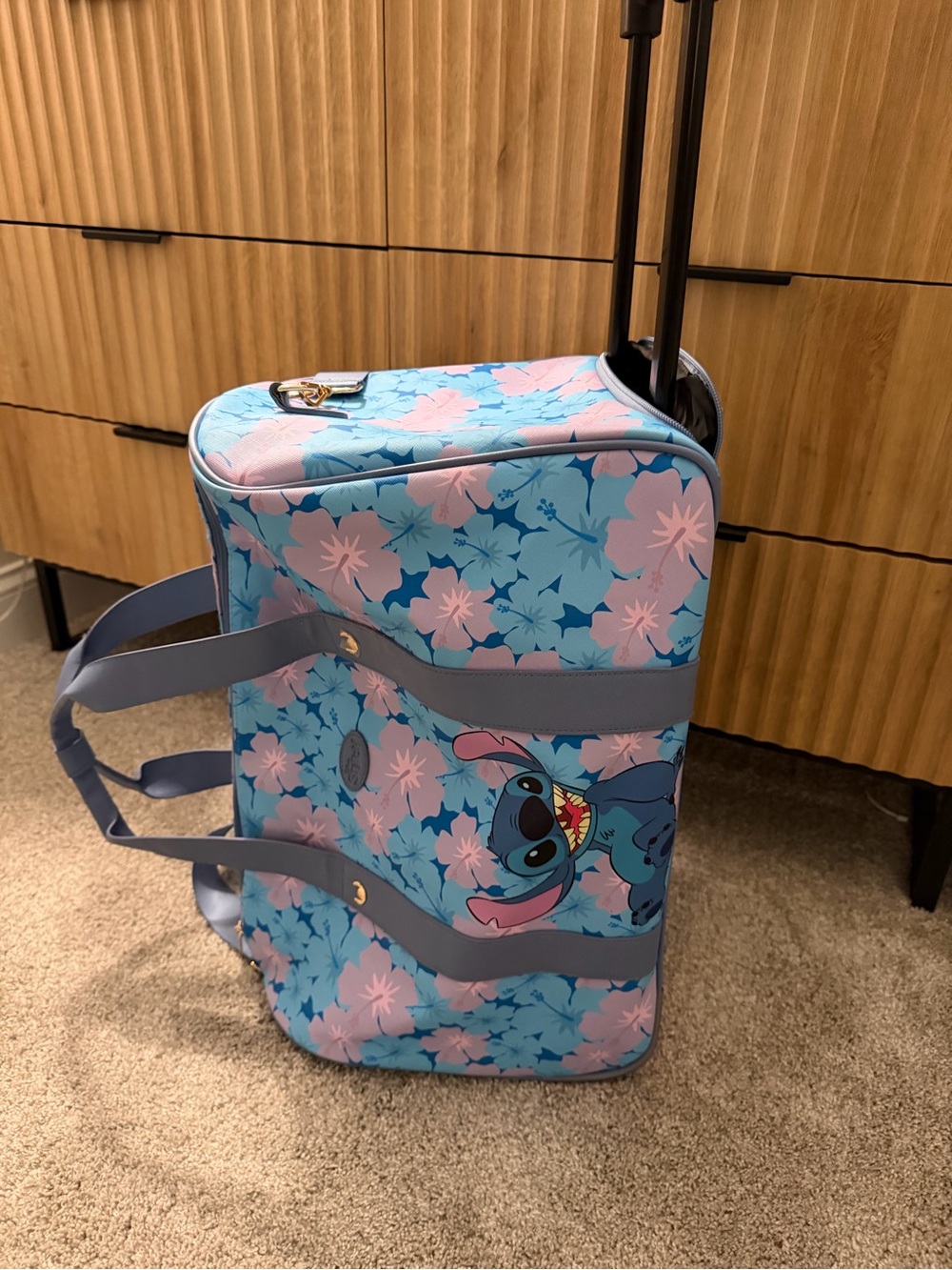 Disney Blue & Pink Floral lilo & Stitch Luggage Tote with Character Print